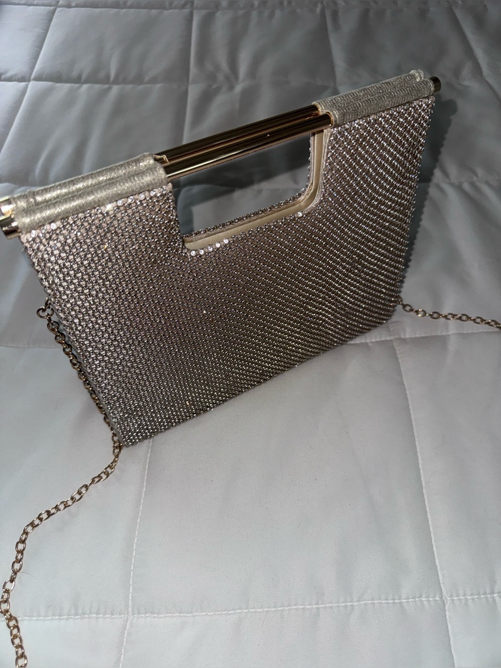 Rhinestone Mesh Evening Clutch Bag in Champagne